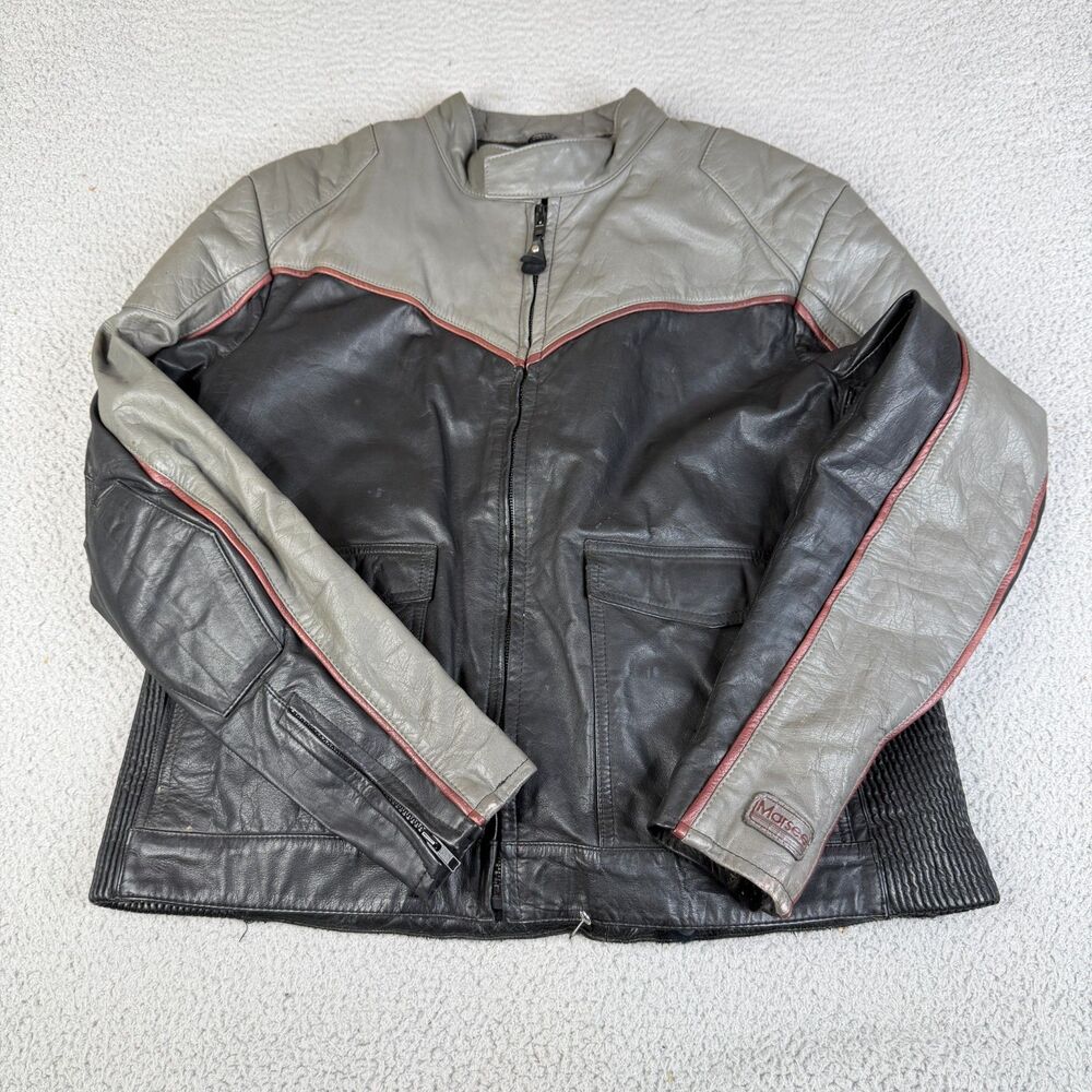 VTG LEATHER Jacket Men 48 Black Gray Red Removable Sherpa Liner Rex Marsee Moto
